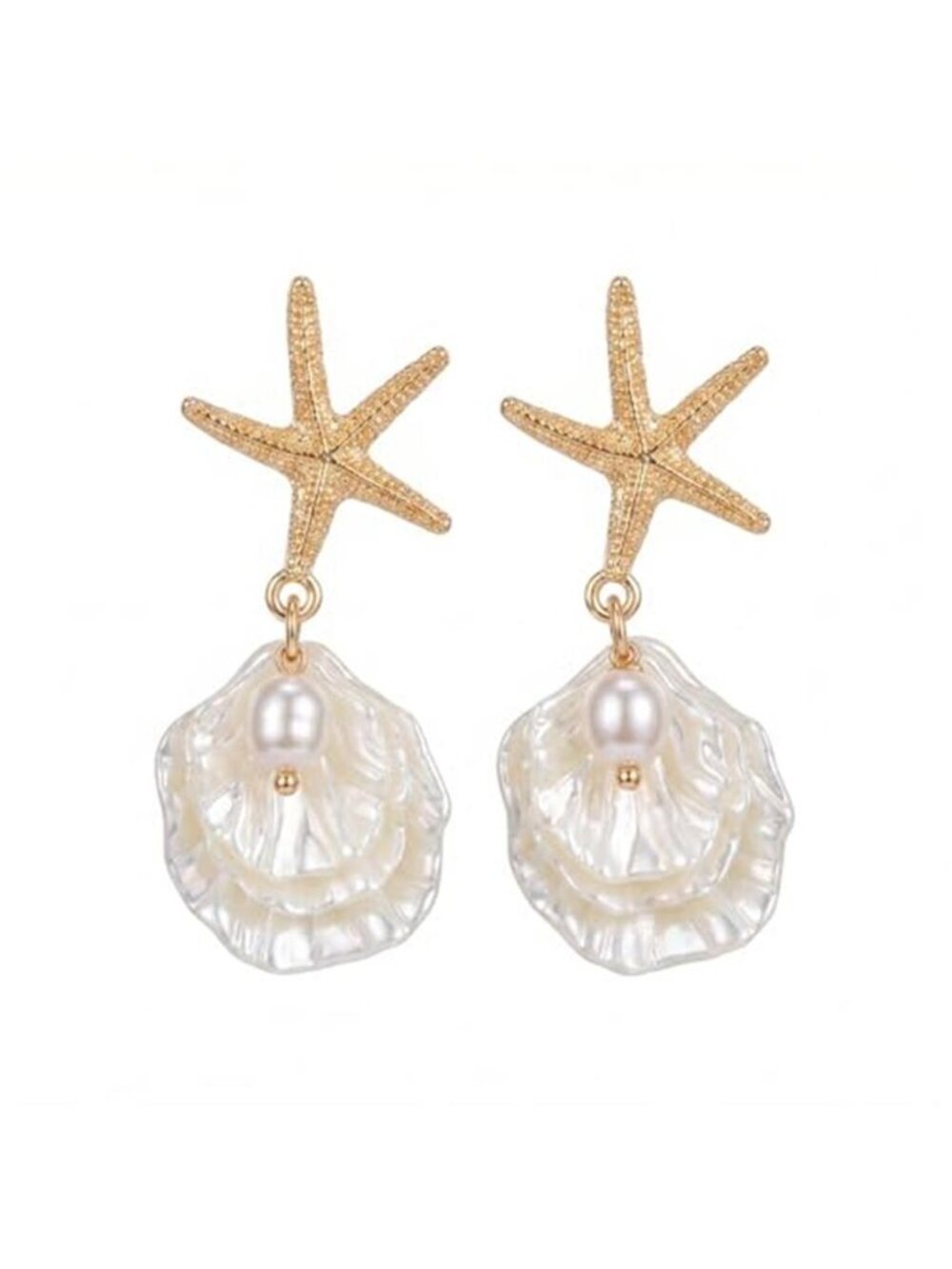 Cute Beachy Starfish Shell Drop Earrings